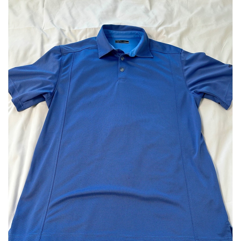 Callaway Mens Blue Micro Mesh Short Sleeve Golf Polo Shirt Large Charter Bank